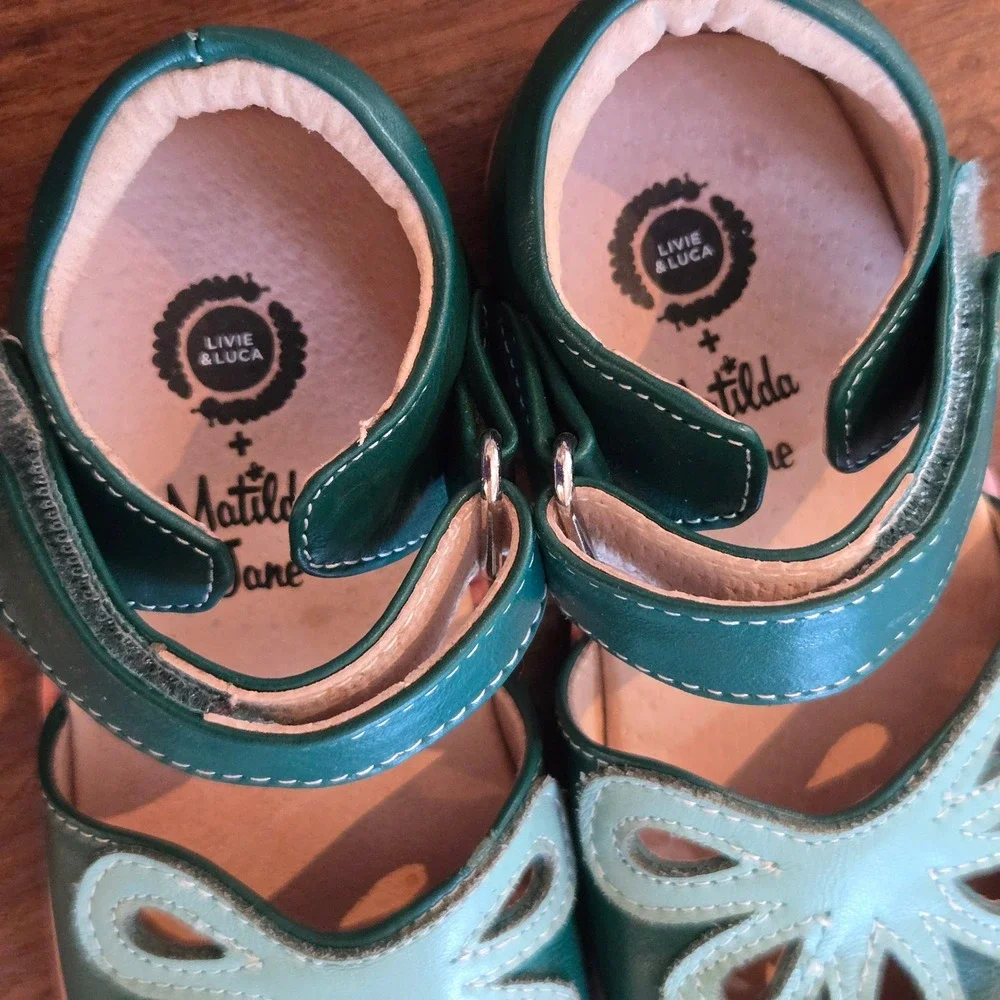 Livie & Luca Matilda Jane Girls Teal Green Leather Butterfly Mary Jane Shoes 9c